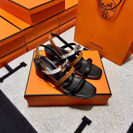 Hermes 2026 Eve Sandal Black Brown White Leather 545948