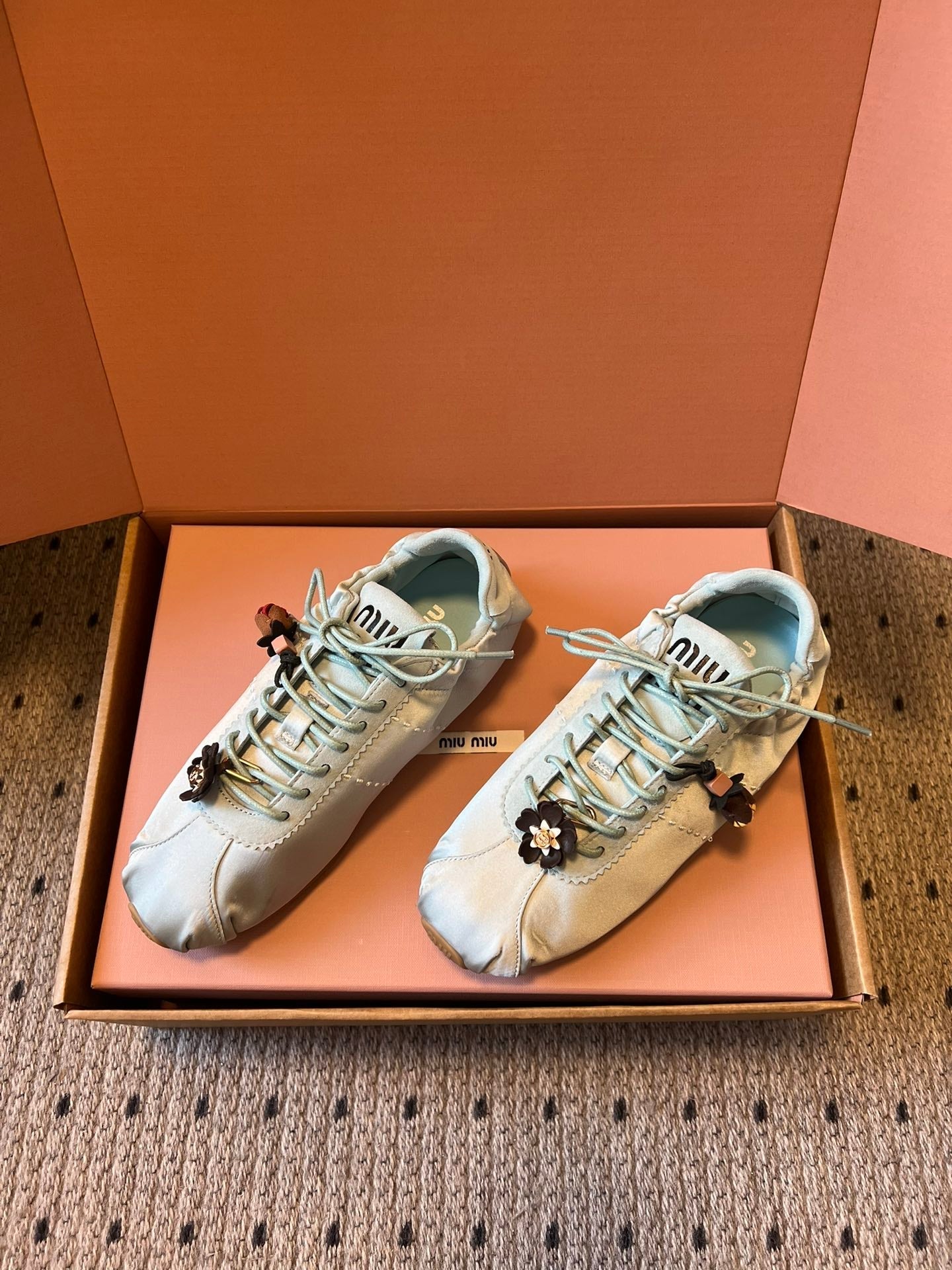 Miu Miu 2026 Plume Sneaker With Floral Charm Satin 621342