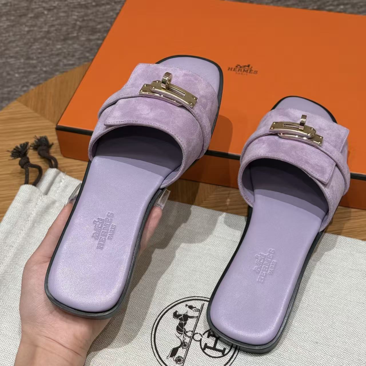 Hermes 2026 Giulia Sandal Purple Suede Leather