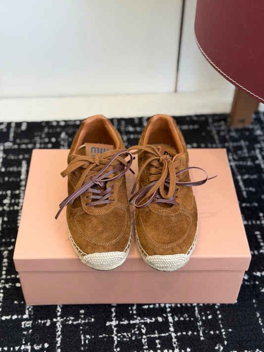 Miu Miu 2026 Espadrille Sneaker Camel Suede Woven 621337