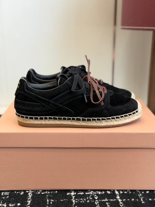 Miu Miu 2026 Espadrille Sneaker Black Suede Woven 621336