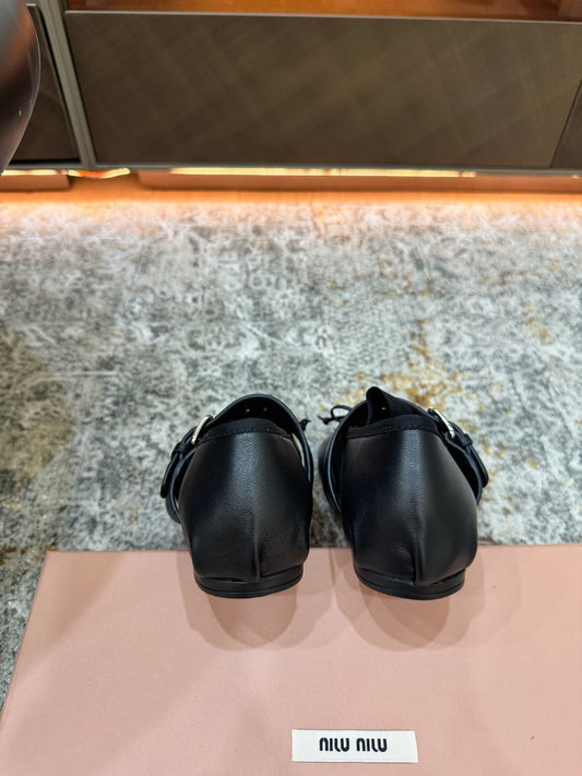 Miumiu 26ss Mary Janes Ballet Flat Black Cowhide 709812