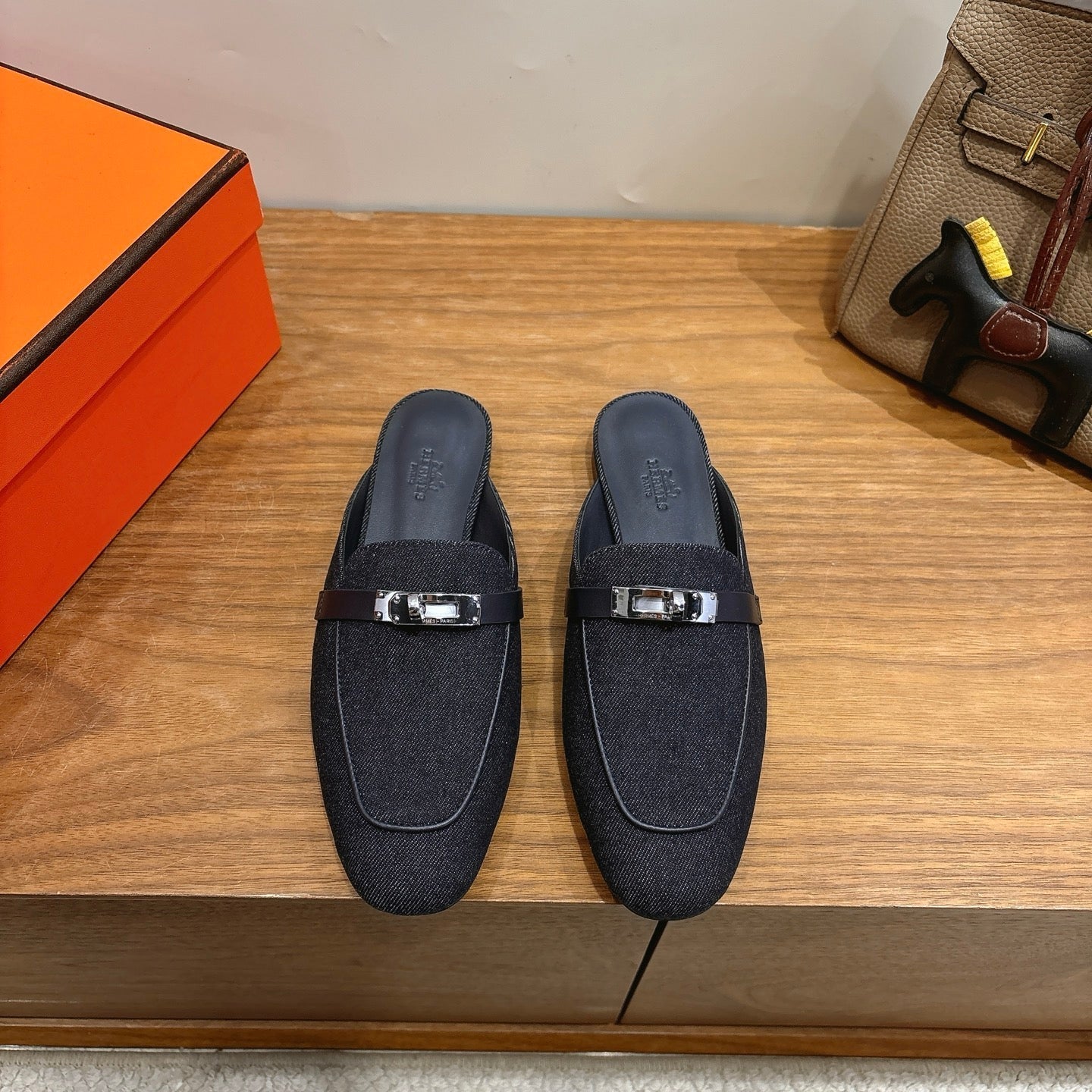 HM 26ss Mule Black Denim Calfskin 638478