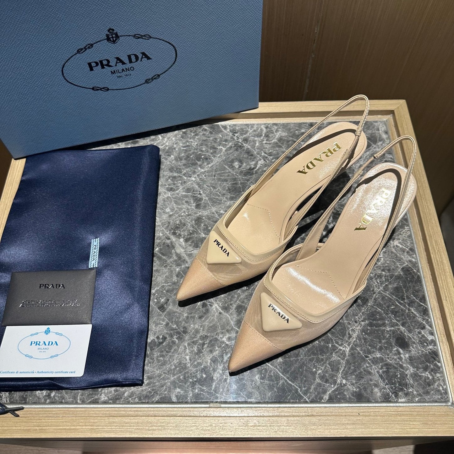 Prada 2026 Slingback Beige Mesh Leather 462842