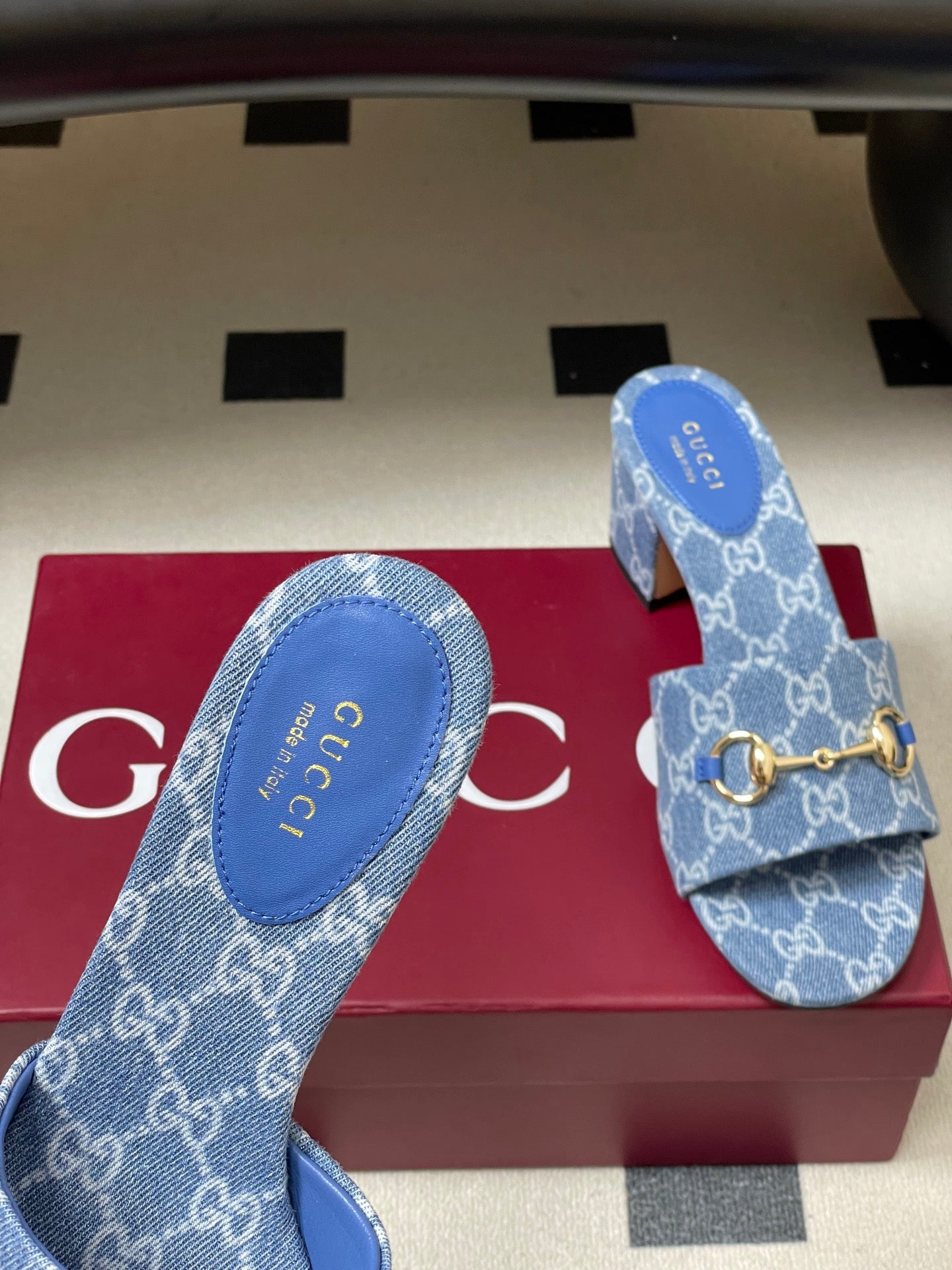 GG 26ss Horsebit Slippers 55 Blue Denim Monogram