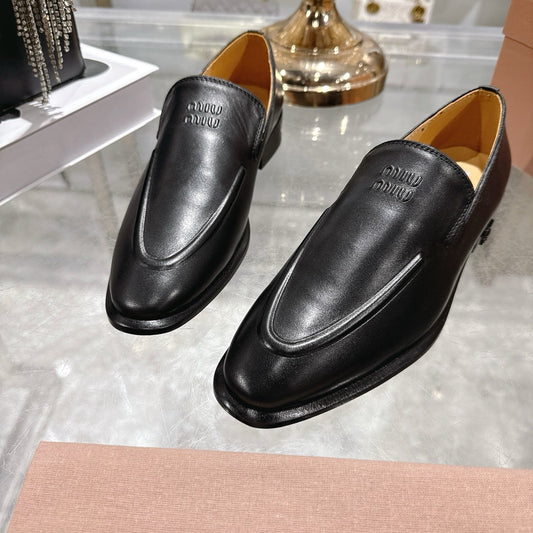 Miu Distressed Loafers Black Cowhide 592054