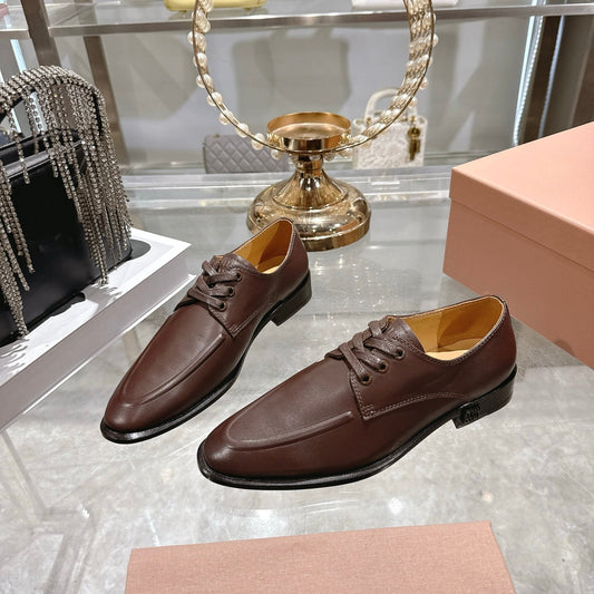 Miu Distressed Loafers Brown Cowhide 592058