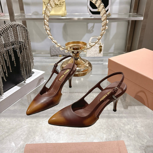 Miu 26 High Heel Slingback 75 Camel Brown Cowhide 592083