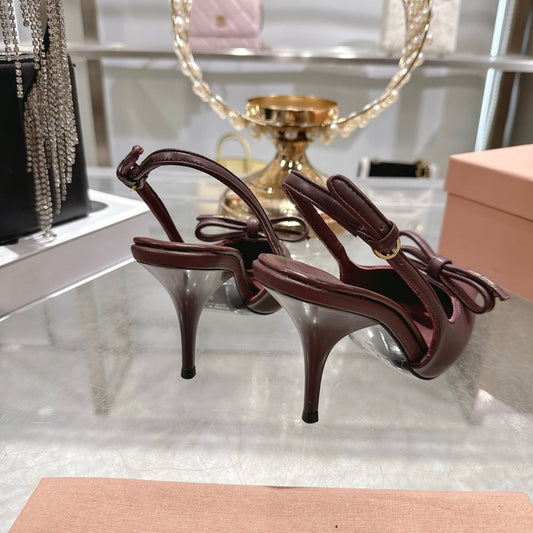 Miu 26 High Heel Slingback 80 Burgundy Leather 592098