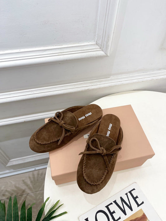 Miumiu 2026 Bow-tie Casual Loafers Brown Suede