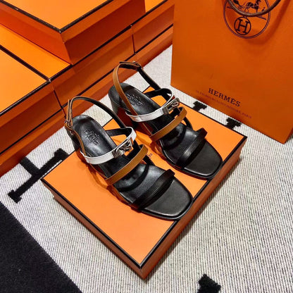 Hermes 2026 Eve Sandal Black Brown White Leather 545948