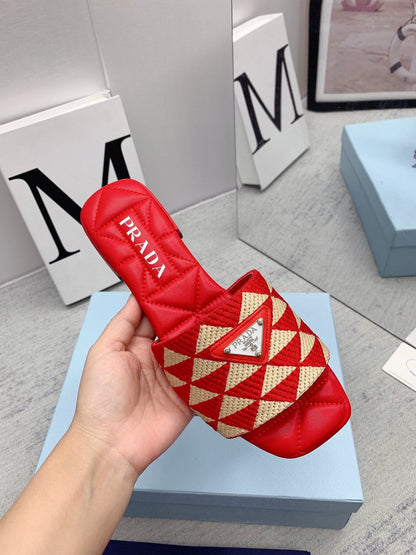 Prada 2026 Slippers Embroidery Fabric Sheepskin 731070