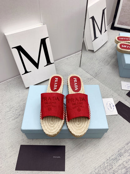 Prada 2026 Slippers Twill Fabric Rope Sole 731179