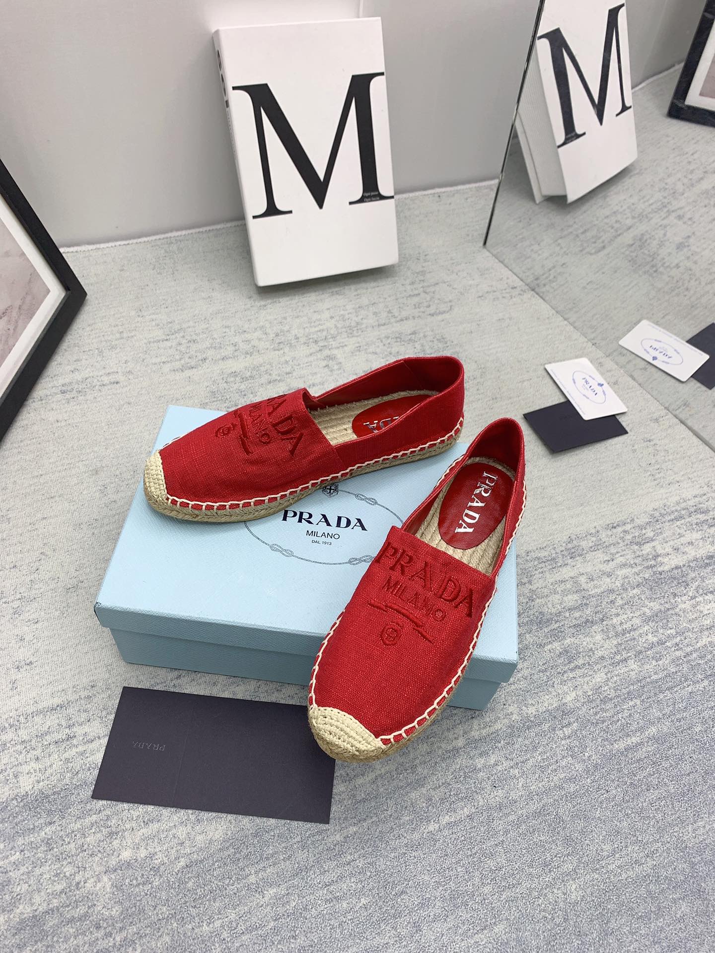 Prada 2026 Loafers Twill Fabric Rope Sole 731193