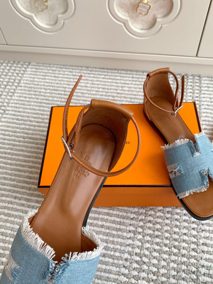 HM Sandal Canvas Cowhide 858915