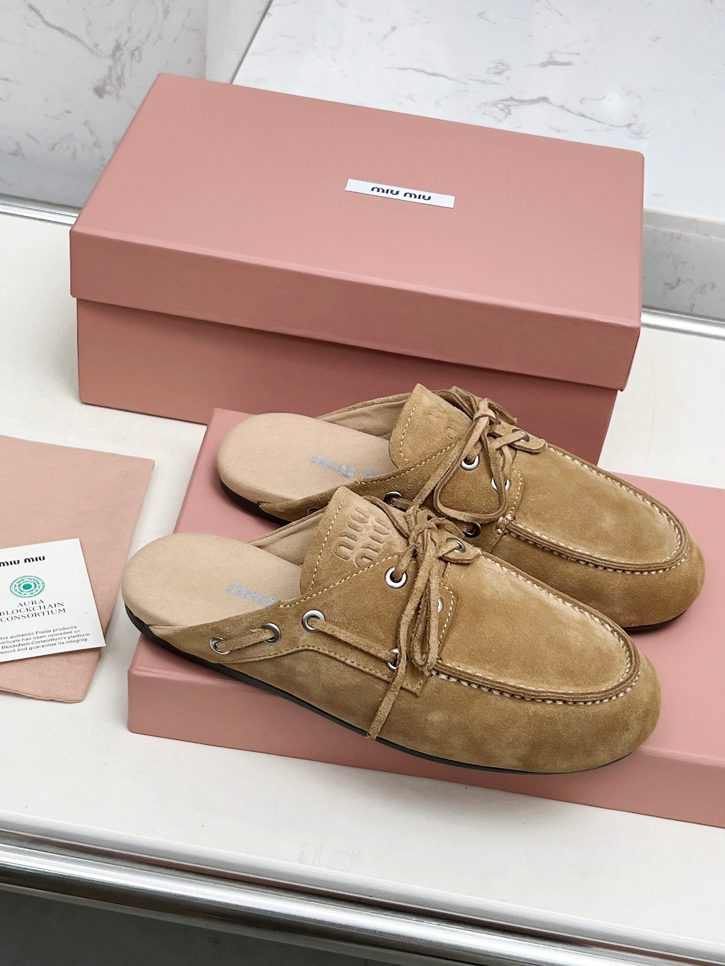 Miumiu 2026 Faded Mules Light Brown Suede 326958