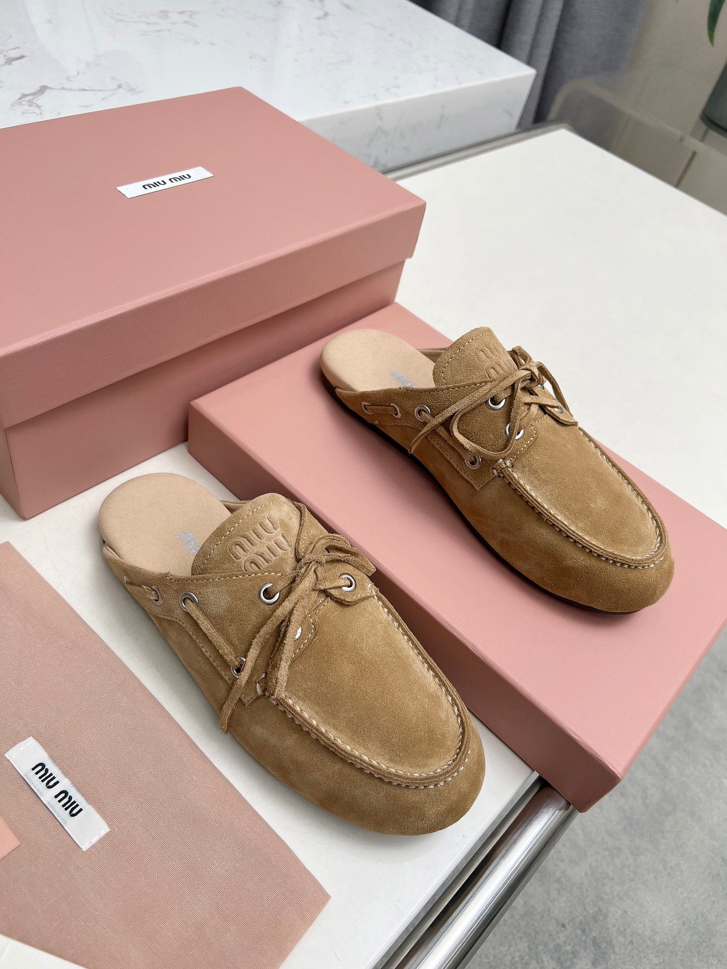 Miumiu 2026 Faded Mules Light Brown Suede 326958
