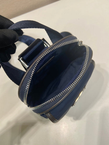 Prada 2026 Mobile Phone Chest Bag Blue Brown Recycled Nylon With Saffiano Leather