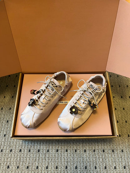 Miu Miu 2026  Plume Sneaker With Floral Charm Pink Satin 621345
