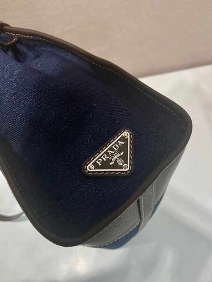 Prada 2026 Bonnie Bag 38cm Blue Brown Denim Leather 351797