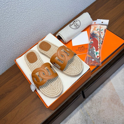 Hermes 2026 Famosa Espadrilles Tan Beige Straw Leather