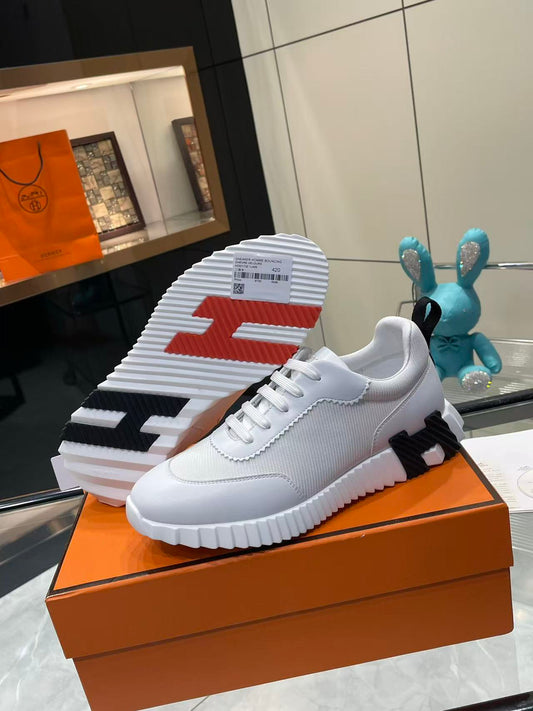 Hermes 2026 Bouncing Sneaker White Black Red Mesh Goatskin