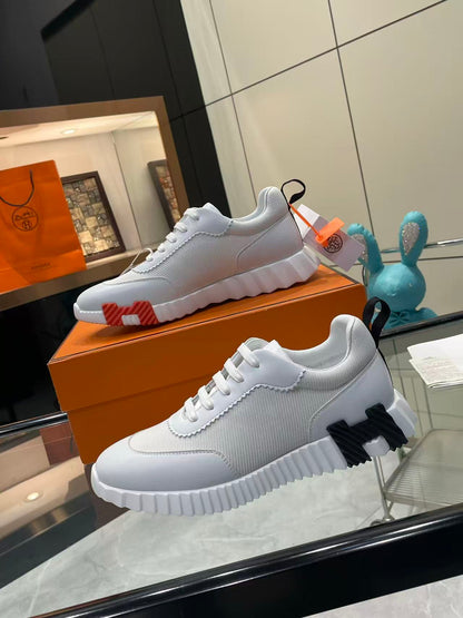 Hermes 2026 Bouncing Sneaker White Black Red Mesh Goatskin