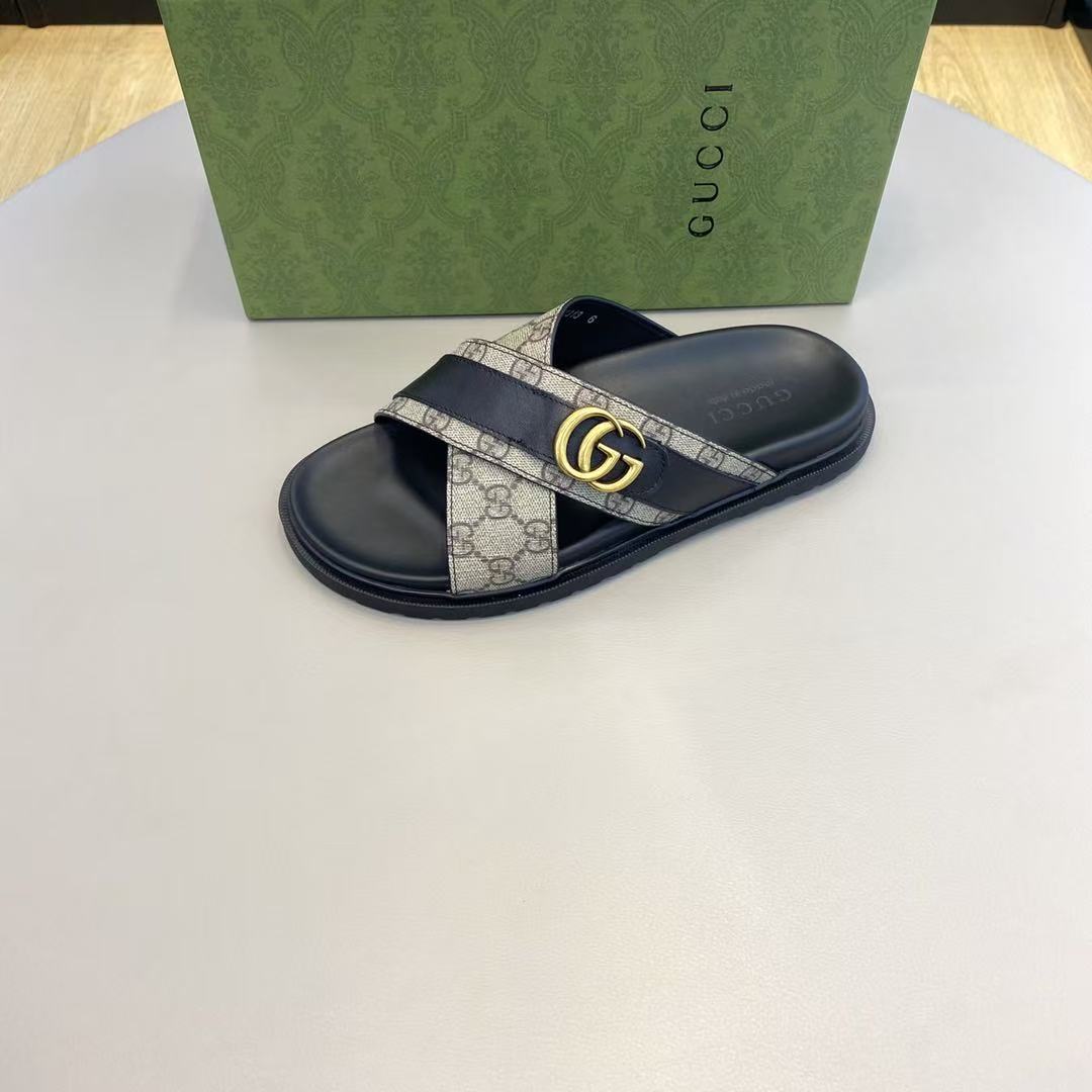 Gucci 2026 Cross-body Strap Sandal Blue Beige Leather Canvas