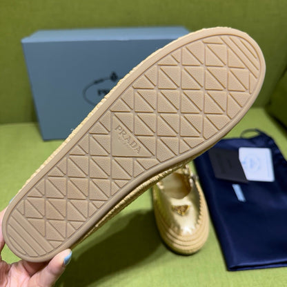 Prada 2026 Ballet Flat Gold Nappa Leather And Raffia