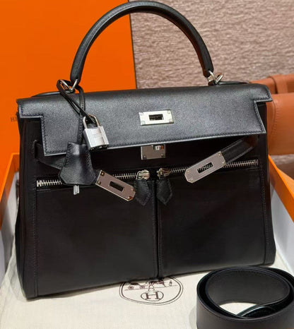 Hermes 2026 Kelly Lakis Bag Black Swift Leather