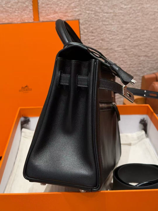 Hermes 2026 Kelly Lakis Bag Black Swift Leather