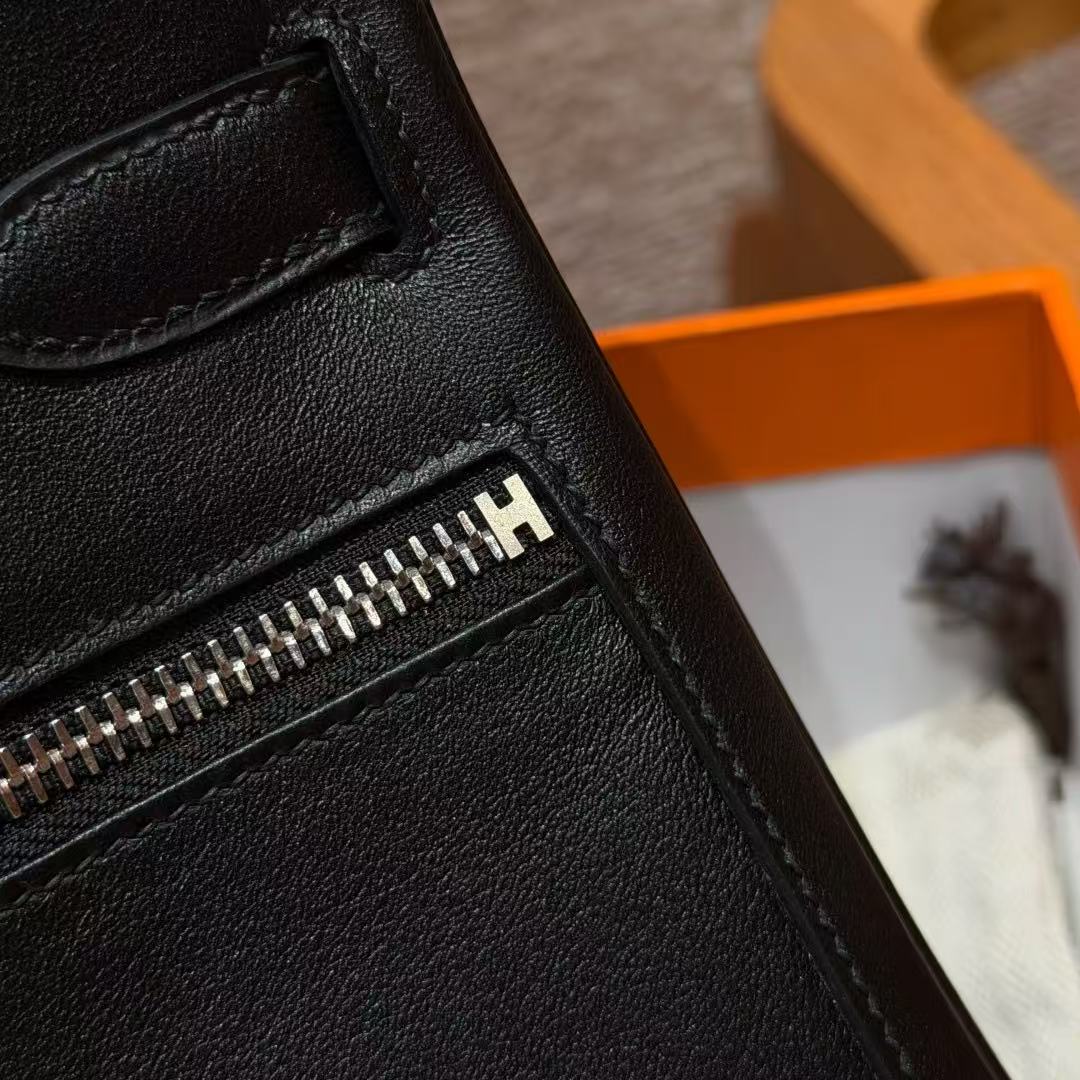 Hermes 2026 Kelly Lakis Bag Black Swift Leather