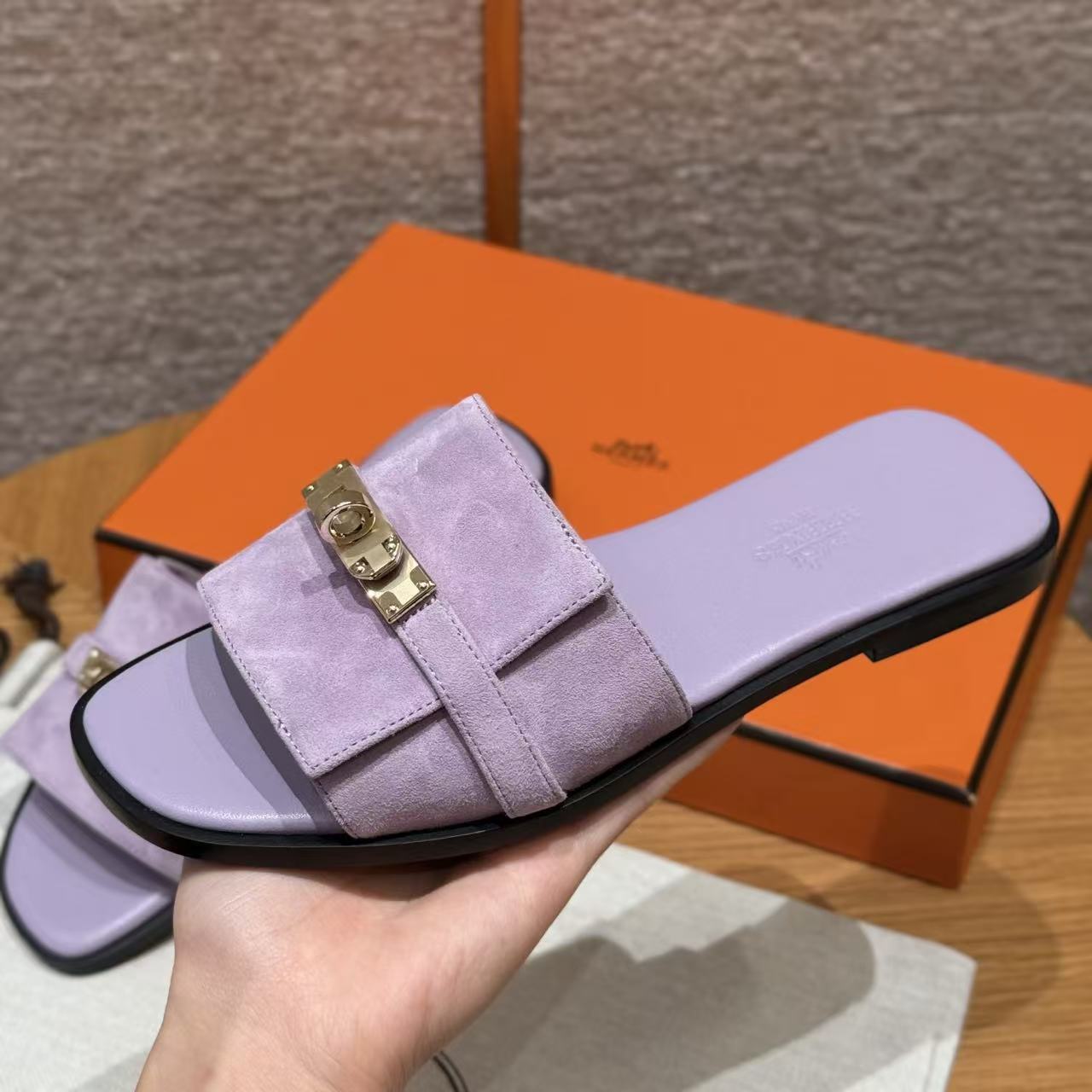 Hermes 2026 Giulia Sandal Purple Suede Leather