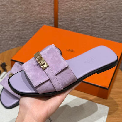 Hermes 2026 Giulia Sandal Purple Suede Leather