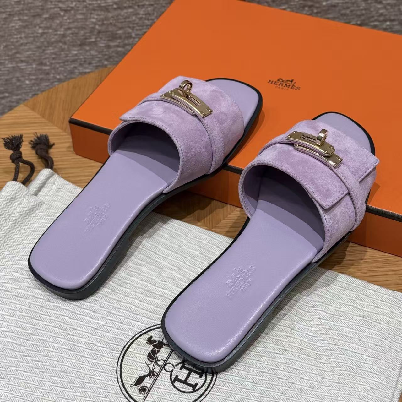 Hermes 2026 Giulia Sandal Purple Suede Leather