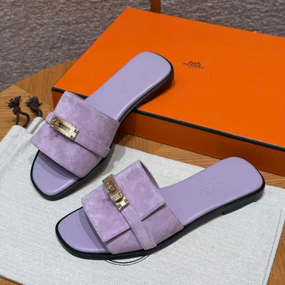Hermes 2026 Giulia Sandal Purple Suede Leather