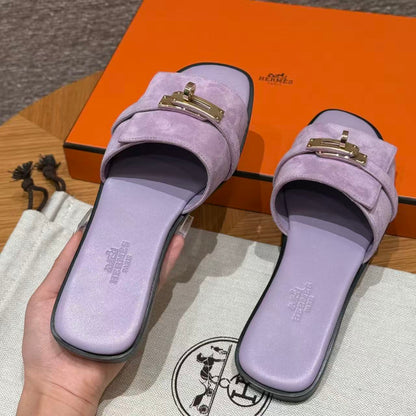 Hermes 2026 Giulia Sandal Purple Suede Leather