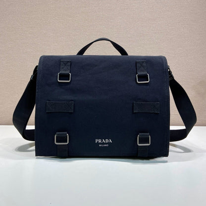 Prada 2026 Messenger Bag 34cm Navy Blue Canvas