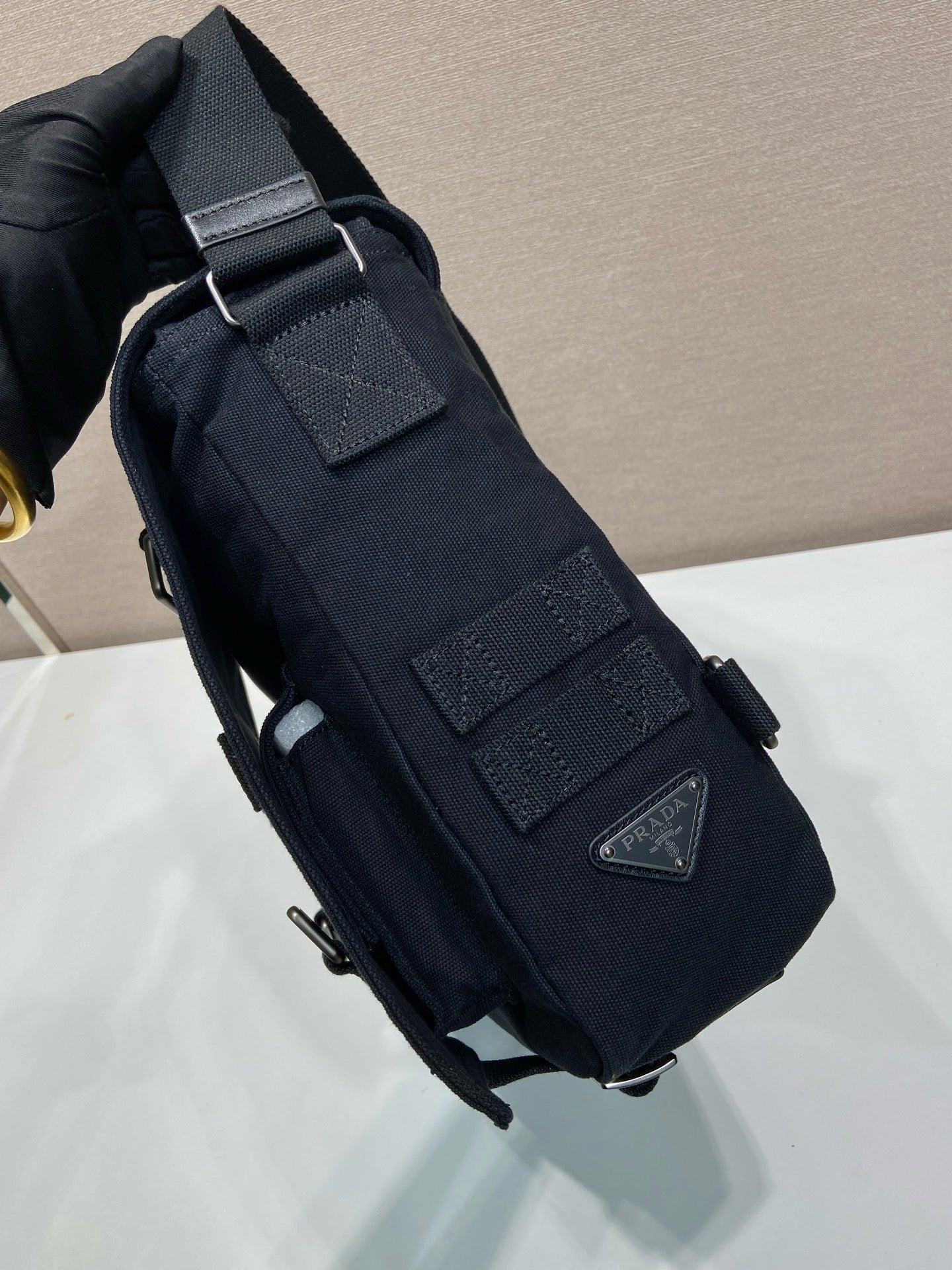 Prada 2026 Messenger Bag 34cm Navy Blue Canvas