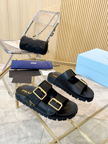 Prada 2026 Vitello Sport Sandals Metal Triangle Logo Cowhide 778915
