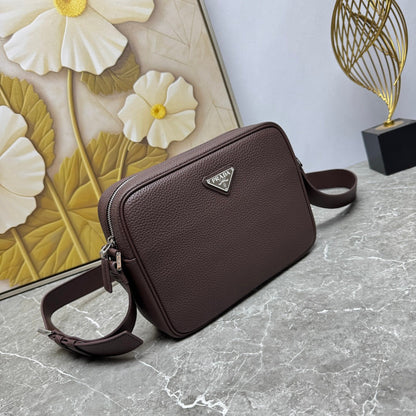 Prada 2026 Shoulder Bag 25cm Black Brown Grained Leather