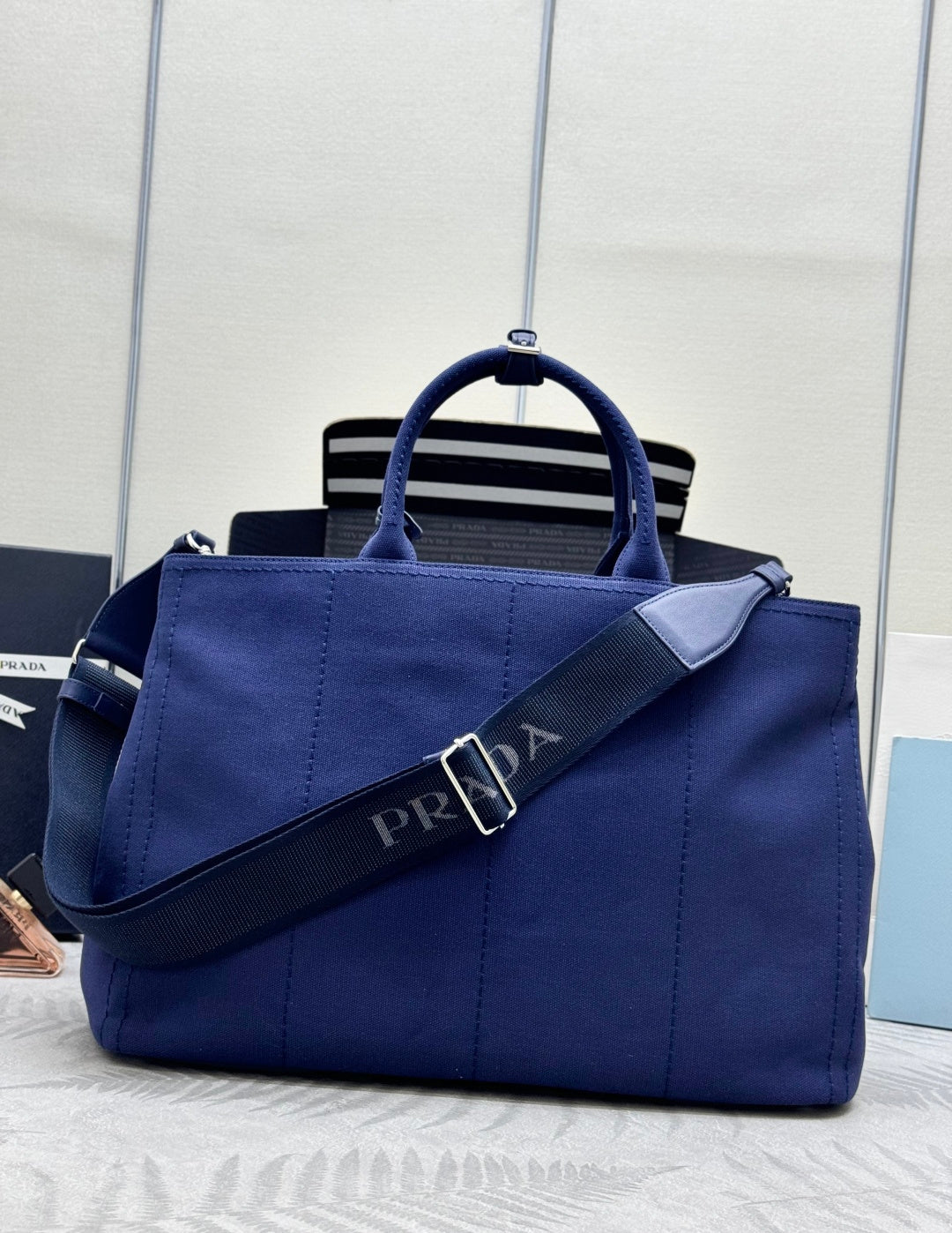 Prada 2026 Jardinière Tote Bag 43cm Cotton Canvas