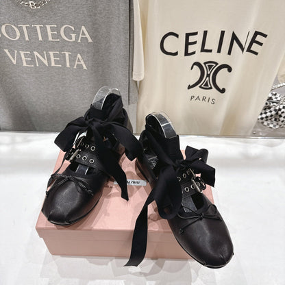 Miumiu 26ss Fairy Style Ballet Flats Satin Cowhide
