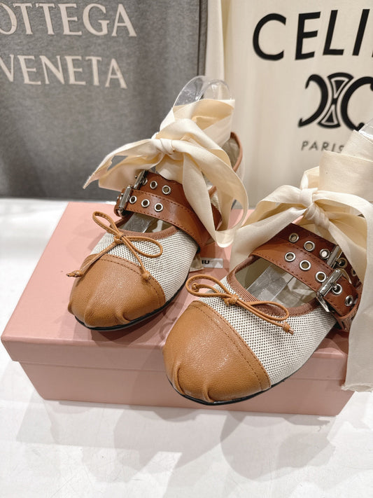 Miumiu 26ss Fairy Style Ballet Flats Satin Canvas Sheepskin