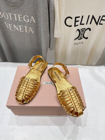 Miumiu 26ss Flat Sandals Woven Lambskin 713092