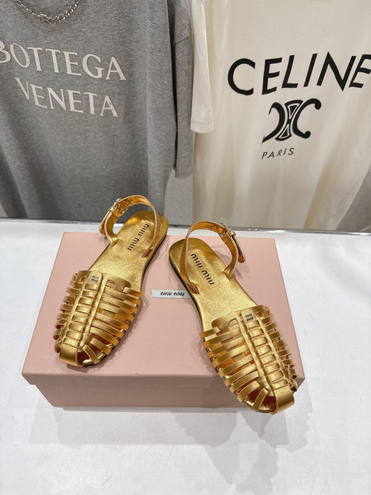 Miumiu 26ss Flat Sandals Woven Lambskin 713092
