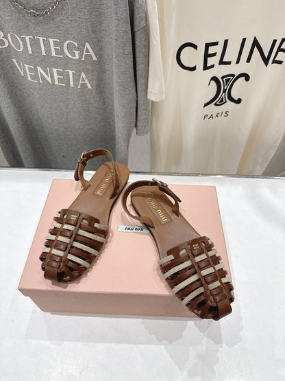 Miumiu 26ss Flat Sandals Woven Lambskin 713092