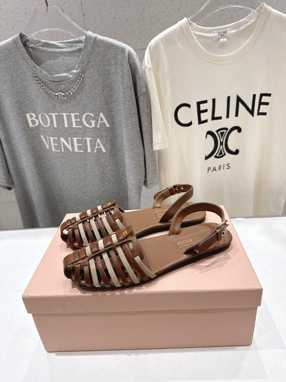 Miumiu 26ss Flat Sandals Woven Lambskin 713092