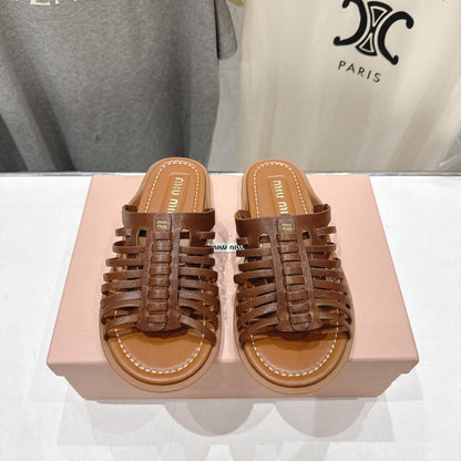 Miumiu 26ss Flat Slippers Woven Calfskin 713096