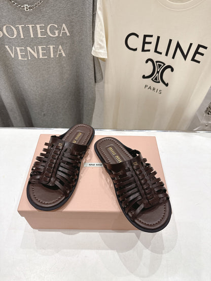 Miumiu 26ss Flat Slippers Woven Calfskin 713096